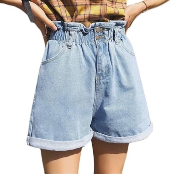 H&M Blue Jean Shorts High-Waisted Relaxed Fit paper bag style - Picture 1 of 6